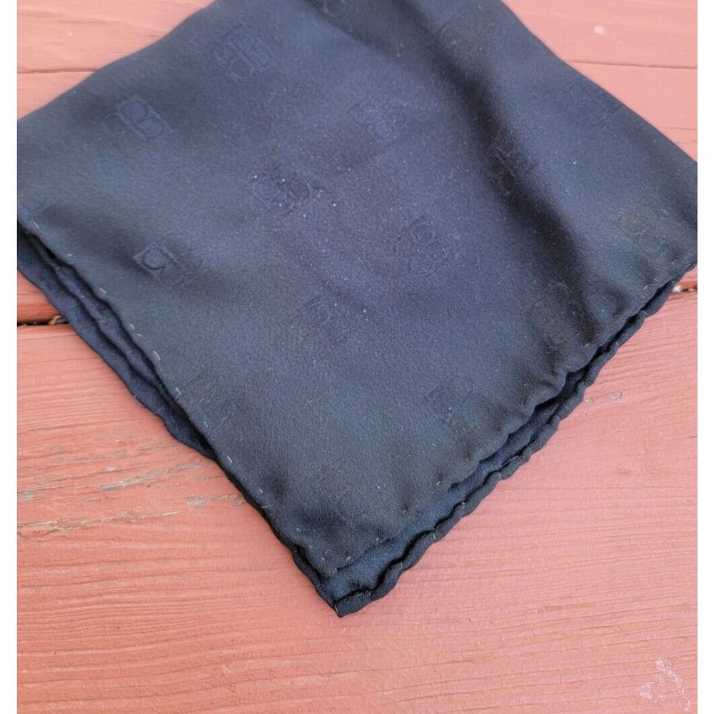 Vintage Balenciaga Black Silk BB Logo Hand Rolled Pocket Square 12x12
